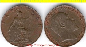 Великобритания 1 фартинг 1906 год (тип 1902-1910) Эдуард VII