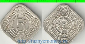 Кюрасао, Суринам 5 центов 1943 год (тип I, год-тип, нечастый тип)