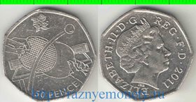 Великобритания 50 пенсов 2011 год (Елизавета II) (Олимпиада, настольный теннис)