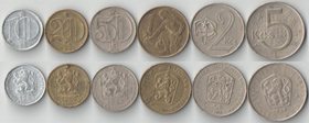 Чехословакия 10, 20, 50 геллеров, 1, 2, 5 крон (1961-1990)