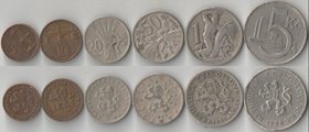 Чехословакия 5, 10, 20, 50 геллеров, 1, 5 крон (1921-1938)