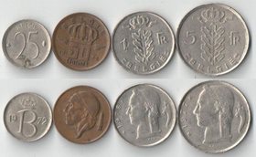 Бельгия 25, 50 сантимов, 1, 5 франков (1956-2001) (Belgiё)
