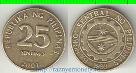 Филиппины 25 сентимо (1995-2009) (латунь) (диаметр 20 мм)
