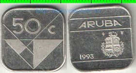 Аруба 50 центов (1989-2000) (Беатрикс, тип II, ромбик)