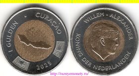 Кюрасао 1 гульден 2025 год (Нидерланды) - ВИЛЛЕМ - АЛЕКСАНДР (биметалл)