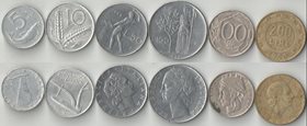 Италия 5, 10, 20, 50, 100 (2 шт), 200 лир (1951-2000)