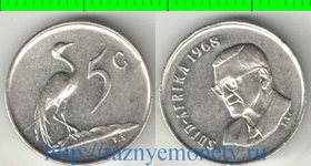 ЮАР 5 центов 1968 год SUID (нечастый тип и номинал)