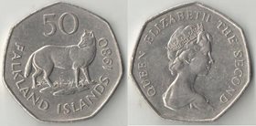 Фолклендские острова 50 пенсов (1980-1995) (Елизавета II) (тип I) (диаметр 30 мм) (нечастый номинал)