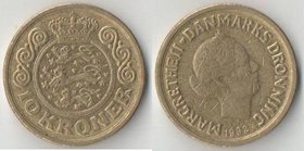 Дания 10 крон 1992 год (Маргрете II) (редкий тип)