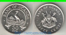 Уганда 50 центов 1976 год (тип II, год-тип,  медно-никель-сталь)