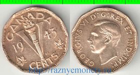 Канада 5 центов 1943 год (Георг VI) (латунь) (факел) (нечастый тип)