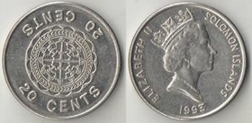 Соломоновы острова 20 центов (1987-1993) (Елизавета II) (никель-сталь) (нечастый тип)
