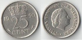 Нидерланды 25 центов (1950-1969) (Юлиана, тип I, рыбка)