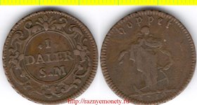 Швеция 1 далер 1719 год (год-тип, медь) Надежда - Карл XII - нечастая