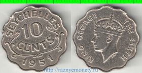 Сейшельские острова 10 центов 1951 год (Георг VI не император) (год-тип) (редкость)