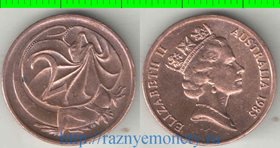 Австралия 2 цента (1985-1989) (тип II, нечастый тип и номинал) (Елизавета II)