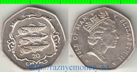 Мэн 20 пенсов (1985-1987) (Елизавета II) (атлантическая сельдь в щите) (тип III)