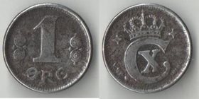Дания 1 эре 1918 год (VBP GJ) (железо) (год-тип, нечастый тип и номинал)