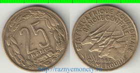 Экваториальная африка (Камерун) 25 франков 1962 год (тип II, год-тип) (алюминий-бронза)