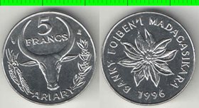 Мадагаскар 5 франков 1996 год (год-тип, тип II) (нержавеющая сталь)