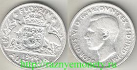 Австралия 1 флорин 1944 год (Георг VI) (серебро) (тип II) (тип 1938-1945) (нечастый тип)
