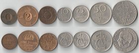 Швеция 1, 2, 5, 10, 25, 50 эре, 1 крона (1952-1973)