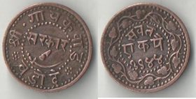 Барода (Индия) 1 пай 1887 (VS1944) год (Саяджирао Гаеквад III) (тип III, редкий тип) (толстая)