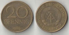 Германия (ГДР) 20 пфеннигов 1969 год (блеск)