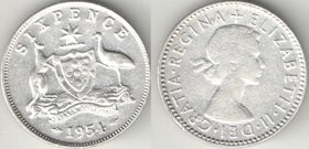 Австралия 6 пенсов (1953-1954) (Елизавета II) (тип I) (серебро)