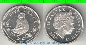 Гибралтар 5 пенсов (2000-2003) (Елизавета II) (обезьяна) (тип III, диаметр 18 мм)
