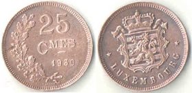 Люксембург 25 сантимов 1930 год (бронза) (редкий тип)