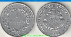 Коста-Рика 1 колон 1954 год (тип III, нечастый тип) (год-тип)