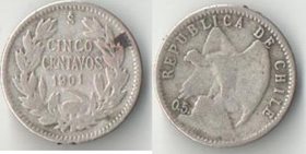 Чили 5 сентаво 1901 год (серебро) (редкий тип и номинал)