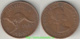 Австралия 1 пенни 1953 год (Елизавета II) (тип Iа, год-тип, редкость)