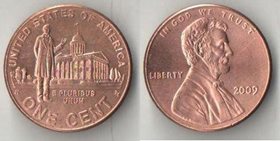 США 1 цент 2009 год (Линкольн перед Иллинойс Стейтхаус)