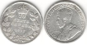 Канада 10 центов 1917 год (Георг V) (серебро)