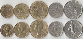 Франция 5, 10, 20 сантимов, 1/2, 1 франк (1960-1998)
