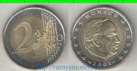 Монако 2 евро 2001 год (тип I) (биметалл) (Ренье III)