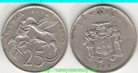 Ямайка 25 центов 1987 год (тип 1969-1990, нечастый)