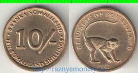 Сомалиленд 10 шиллингов 2002 год (обезьяна)