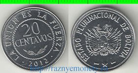 Боливия 20 сентаво (2010-2012) (нержавеющая сталь) (нечастый тип и номинал)