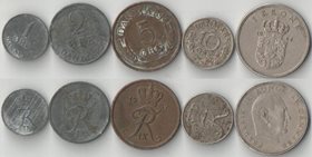 Дания 1, 2, 5, 10 эре, 1 крона (1954-1969)