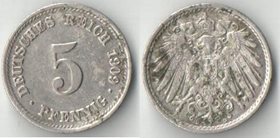 Германия (Империя) 5 пфеннигов 1909 год D (дорогой год)