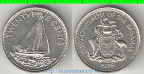 Багамы (Багамские острова) 25 центов (1974-1989) (тип I) (никель) (нечастый тип)