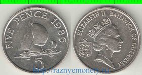 Гернси 5 пенсов (1985-1990) (Елизавета II) (тип I) (5,65 г, 23,6 мм)