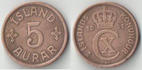 Исландия 5 эре 1931 год (тип II, N-GJ) (год-тип) (нечастый тип и номинал)