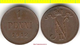 Финляндия Российская 1 пенни 1912 год (тип 1895-1916) Николай II