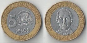 Доминиканская республика 5 песо 1997 год (50 лет банку) (биметалл)