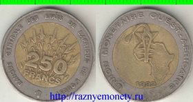 Западная африка 250 франков (1992-1996) (биметалл) (нечастый номинал)