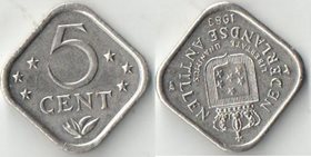 Нидерландские Антиллы 5 центов (1982-1988) (Беатрикс, тип I, птичка)